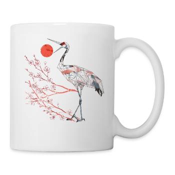 Geometrischer Reiher mit Kirschblüten - Tasse - Weiß - Rechts
