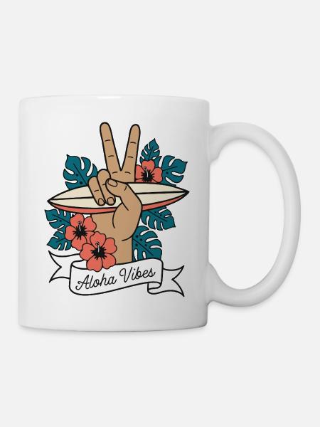 Aloha Vibes Surf Peace Hand Hawaii - Mug blanc - blanc