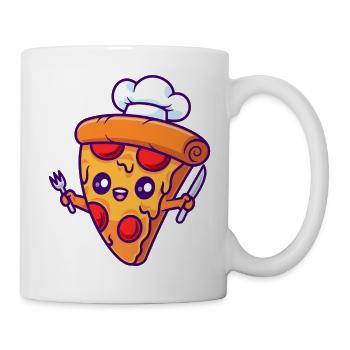 Pizza Slice Chef Maskottchen - Tasse - Weiß - Rechts