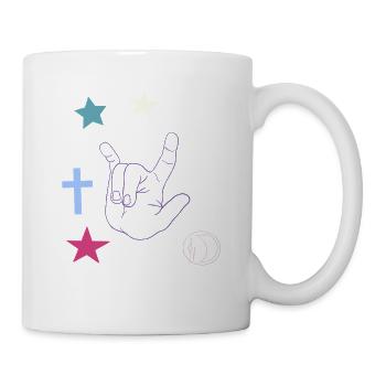 Hand signal with cross, stars and moon - Mug - white - Right
