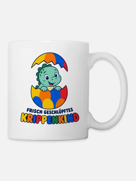 Bunter Dino im Ei Krippenkind - Tasse - Weiß