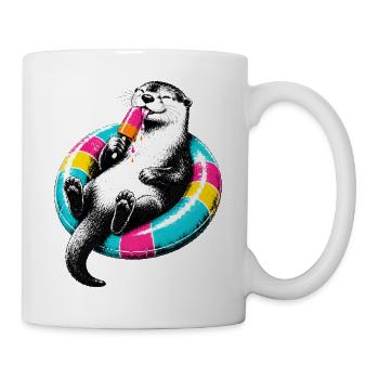 Otter mit Eis im Stencil Style - Tasse - Weiß - Rechts