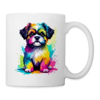 Bunter Shih Tzu Welpe Farbexplosion - Tasse - Weiß - Rechts