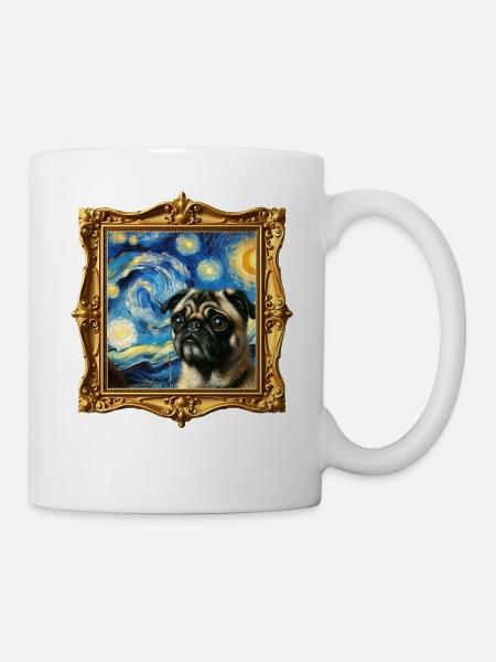 Mops Starry Night - Tasse - Weiß