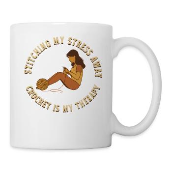 Mein Stress wegzunähen, Häkeln ist meine Therapie - Tasse - Weiß - Rechts