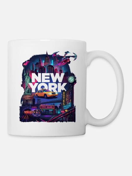 Neon New York Cityscape - Tasse - Weiß