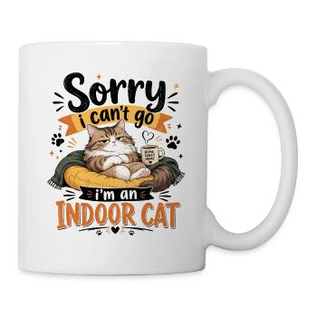 Hauskatze kuschelt sich in Decke und Becher. - Tasse - Weiß - Rechts