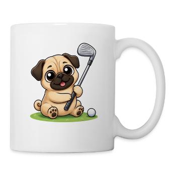 Süßer Mops Golfspieler Cartoon - Tasse - Weiß - Rechts