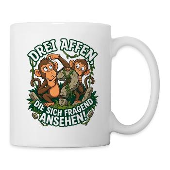 Drei Affen die sich fragend ansehen lustig - Tasse - Weiß - Rechts