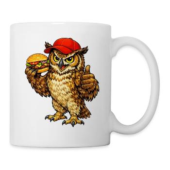 Eule mit einem Hamburger - Tasse - Weiß - Rechts