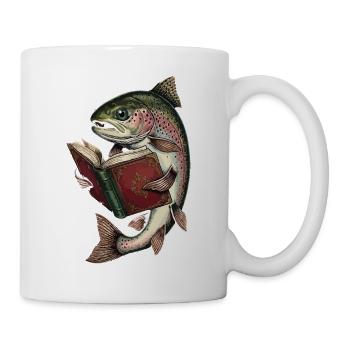 Bücherfisch Vintage Illustration - Tasse - Weiß - Rechts