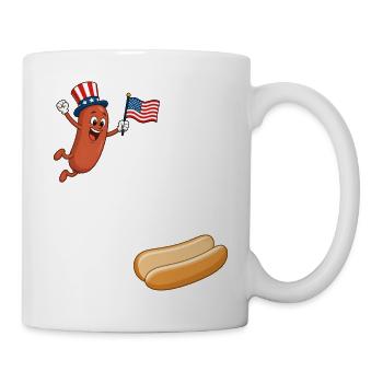 Hotdog jumps into the bun – Hotdog for the 4th of July - Mug - white - Right