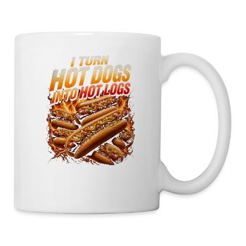 Ich verwandle Hotdogs in heiße Holzscheite (Lustig - Tasse - Weiß - Rechts