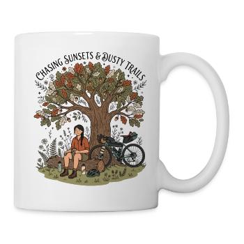 Sonnenuntergänge jagen Weibliche Bikepacking-Kunst - Tasse - Weiß - Rechts