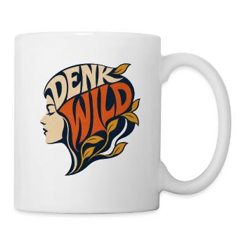 Denk Wild – Retro Silhouette Frau & Hippie - Tasse - Weiß - Rechts