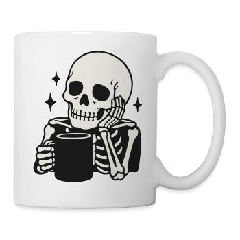 Lustiges Skelett, das Kaffeetasse hält Illustration - Tasse - Weiß - Rechts