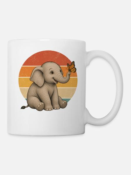 Elefant und Schmetterling - Tasse - Weiß