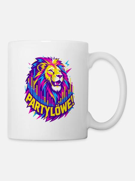 Partylöwe – Neon Löwe Electro & Festival - Tasse - Weiß