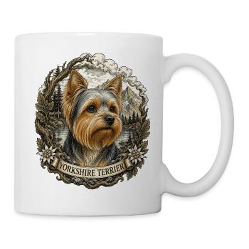 Yorkshire Terrier with Vintage Mountain Landscape - Mug - white - Right