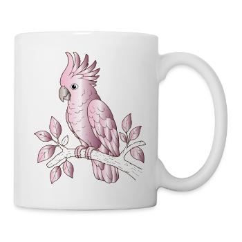 Pink cockatoo on branch cartoon design - Mug - white - Right