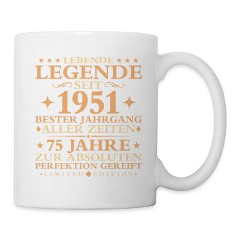 1951 Baujahr Geburtstag Vintage 75 Jahre - Tasse - Weiß - Rechts
