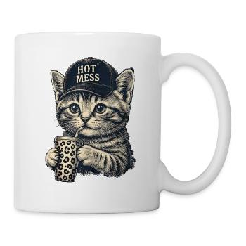 Chaton avec un chapeau de désordre chaud - Mug blanc - blanc - Droite