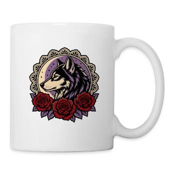 Gothic Wolf Roses Lace Moon Tattoo - Mug - white - Right