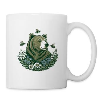 Alpine Bear Bees Edelweiss Folk Art - Mug - white - Right