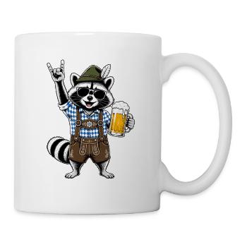 Raccoon in leather pants with beer and skirt salute - Mug - white - Right