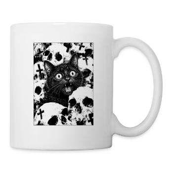 Black cat in the sea of skulls - Mug - white - Right