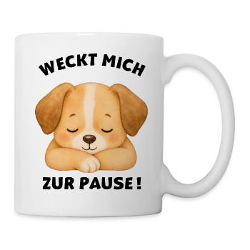 Klassentier Hund "Weckt mich zur Pause!" - Tasse - Weiß - Rechts