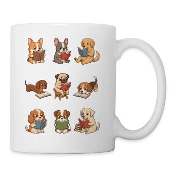 Funny Dog Reading Shirt, Cute Dogs with Books - Mug - white - Right