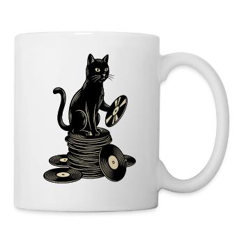 Lustige Katze auf Schallplatten Vinyl LP Musik - Tasse - Weiß - Rechts
