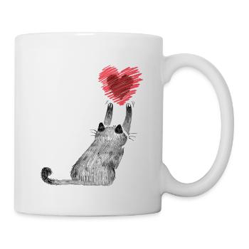 Heart paw cat grabs heart - Mug - white - Right