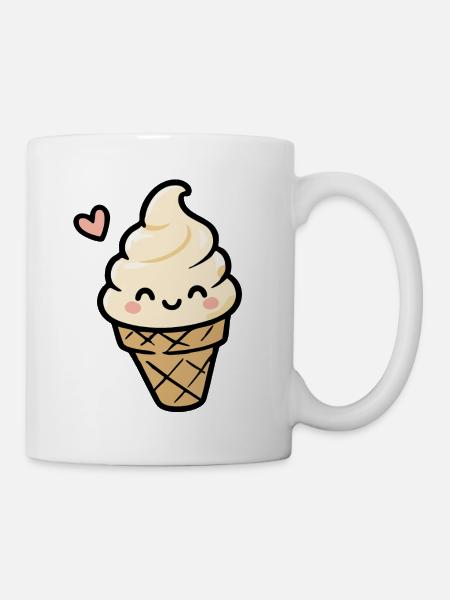 Kawaii Vanille-Eiscreme - Tasse - Weiß