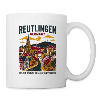 Vintage Reutlingen Germany Skyline Architecture - Tasse - Weiß - Rechts