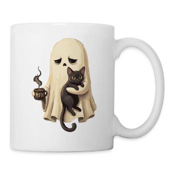 Ghost cat with coffee cup - Mug - white - Right