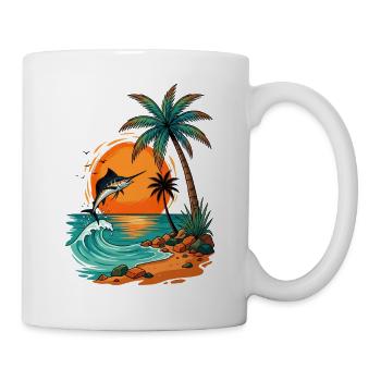Jumping Fish at Tropical Sunset Palm Sea Beach - Mug - white - Right