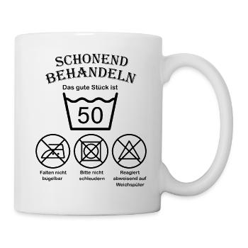 Die Wäsche bitte schonend behandeln 50 Geburtstag - Tasse - Weiß - Rechts
