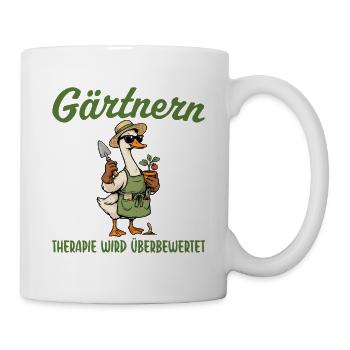 Gärtner Gans Therapie wird überbewertet - Tasse - Weiß - Rechts
