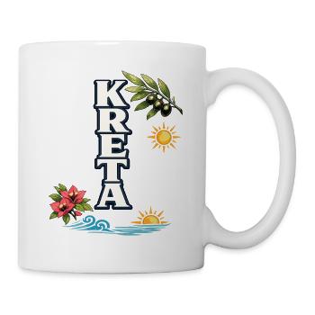 Kreta Urlaub mit Olivenzweig und Meeresmotiv - Tasse - Weiß - Rechts