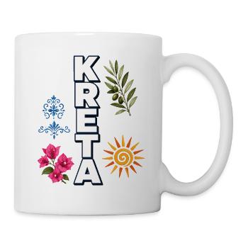 Fêtes en Crète avec soleil, rameau d’olivier et fleurs - Mug blanc - blanc - Droite