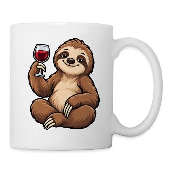 Entspanntes Faultier mit Rotwein - Tasse - Weiß - Rechts