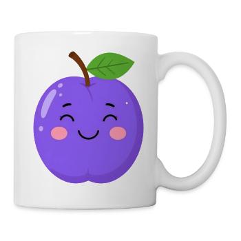 Prune de Kawaii bleu-violet – Motif de fruits sucrés - Mug blanc - blanc - Droite