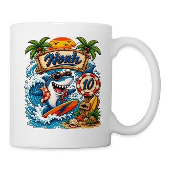Noah Shark Surfer 10. Geburtstag - Tasse - Weiß - Rechts