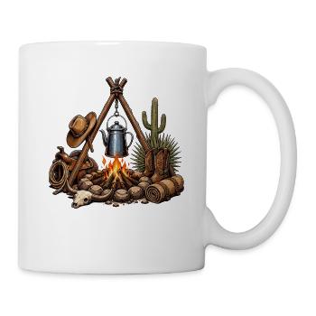 Wüsten Lagerfeuer Western Motiv - Tasse - Weiß - Rechts