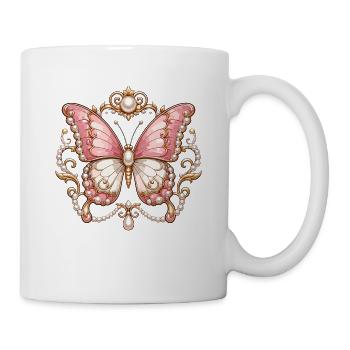 Rosé Schmetterling mit Perlenrahmen - Tasse - Weiß - Rechts