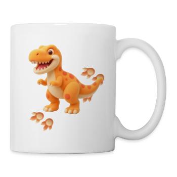 Niedlicher Dino mit Fußspuren | Freundliches Dinos - Tasse - Weiß - Rechts