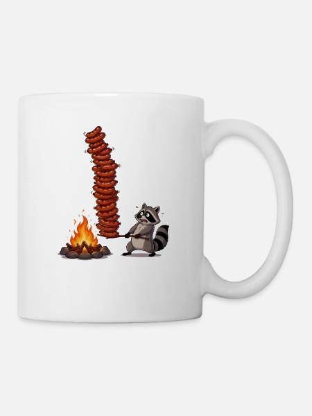 Waschbär am Lagerfeuer SpießStack - Tasse - Weiß