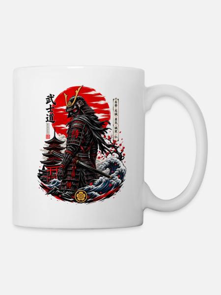 Samurai am Roten Mond - Tasse - Weiß